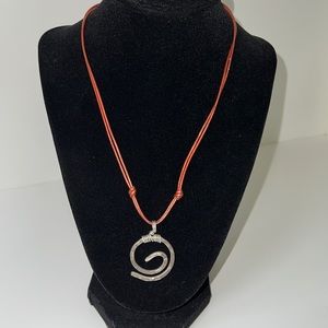 Artisan Crafted Leather and Pounded Sterling Silver Necklace